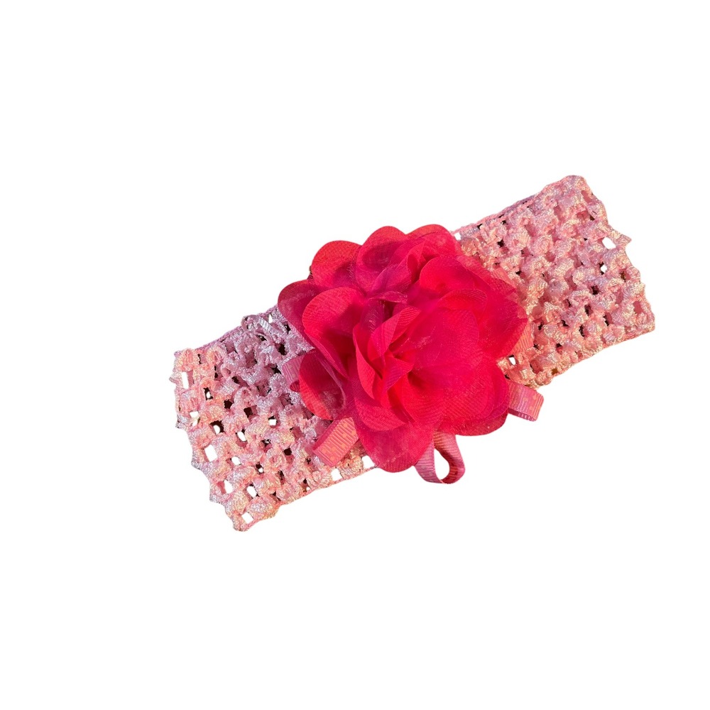 Baby Girl Pink Crochet Headband Hot Pink Flower Infant Toddler‎ Hair Accessory